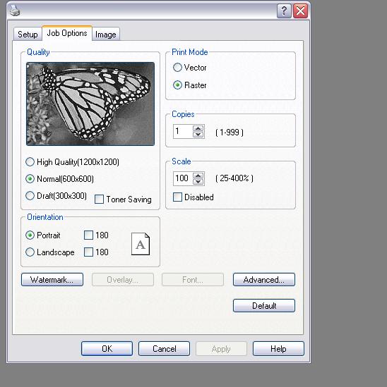 Καρτέλα Job options (Επιλογές εργασίας εκτύπωσης) My Printer Printing Preferences 4 5 1 6 2 3 7 1. Η ανάλυση εξόδου της εκτυπωμένης σελίδας μπορεί να ρυθμιστεί ως εξής.