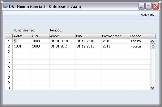 Iga numbriseeria puhul on Sul võimalik valida, kas Finantskanded koostatakse automaatselt Kulutuse kaardi kinnitamisel.