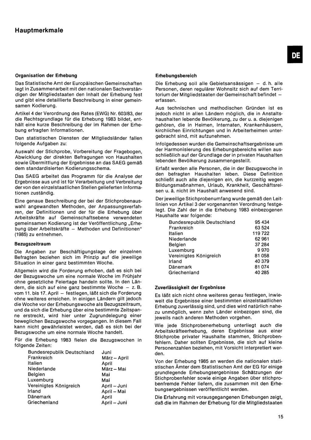 Hauptmerkmale Organisation der Erhebung as Statistische Amt der Europäischen Gemeinschaften legt in Zusammenarbeit mit den nationalen Sachverständigen der itgliedstaaten den nhalt der Erhebung fest