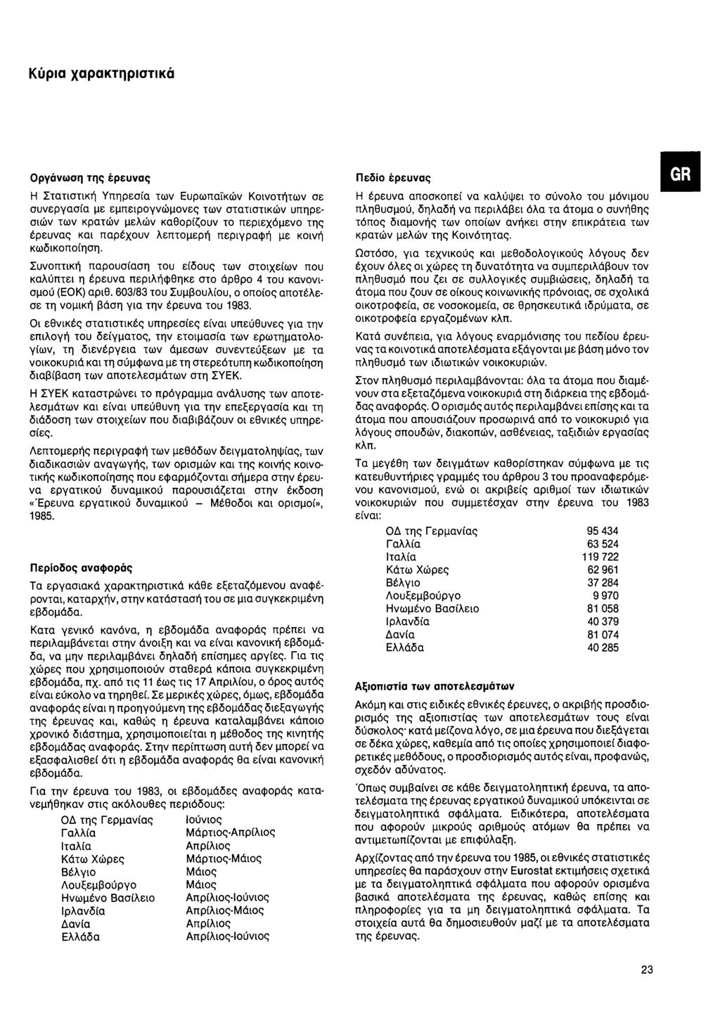 Κύρια χαρακτηριστικά Οργάνωση της έρευνας Η Στατιστική Υπηρεσία των Ευρωπαϊκών Κοινοτήτων σε συνεργασία με εμπειρογνώμονες των στατιστικών υπηρεσιών των κρατών μελών καθορίζουν το περιεχόμενο της