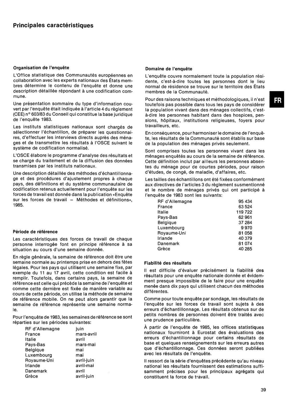 Principales caractéristiques Organisation de l'enquête 'Office statistique des Communautés européennes en collaboration avec les experts nationaux des États membres détermine le contenu de l'enquête