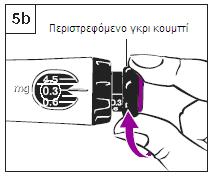 Βήμα 5. Προετοιμάστε την Πένα α. Αφαιρέστε το εσωτερικό κάλυμμα της βελόνας. Πετάξτε το. (Σχήμα 5a) β. Βεβαιωθείτε ότι το 0,3 mg έχει οριστεί στο παράθυρο μνήμης. γ.