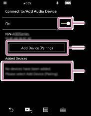 Σύνδεση του Walkman σε μη συζευγμένη συσκευή Bluetooth για πρώτη φορά Η λειτουργία BLUETOOTH ενεργοποιεί την ασύρματη σύνδεση μεταξύ συσκευών.