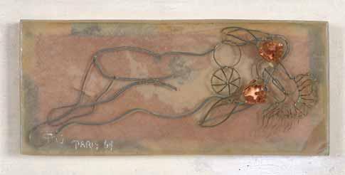 114 Τάκις (Παναγιώτης Βασιλάκης) (γ. 1925) Γυμνό Υπογεγραμμένο και χρονολογημένο: Τάκης, Paris, 69 Μοναδικό γλυπτό, σύρμα, χαλκός και συνθετική ρητίνη 11 x 24 x 3 εκ. 3.000 5.