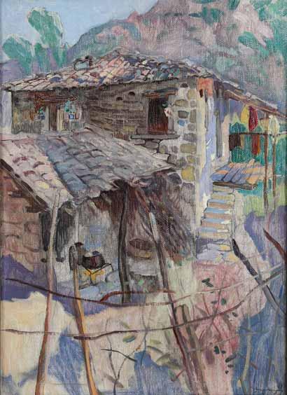 26 Επαμεινώνδας Θωμόπουλος (1878-1974) Χωριάτικο σπίτι Υπογεγραμμένο κάτω δεξιά: Ε.