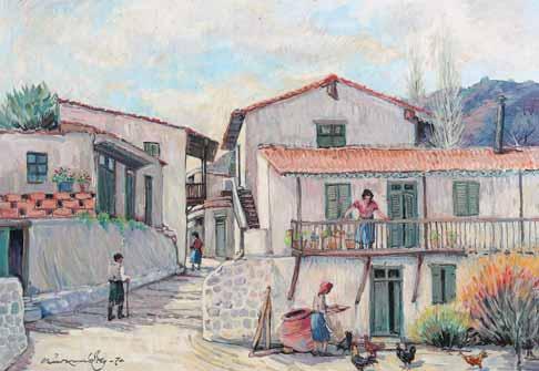 53 Βίκτωρ Ιωαννίδης (1903-1984) Χωριό Λεμεσού Υπογεγραμμένο και χρονολογημένο κάτω αριστερά: Βίκτωρ Ιωαννίδης, 74 Τέμπερα σε hardboard, 55 x 76 εκ. 4.700 7.
