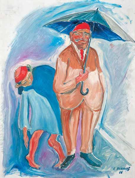 99 Χαρίλαος Δίκαιος (1911-2009) Κύριος με ομπρέλα Υπογεγραμμένο και