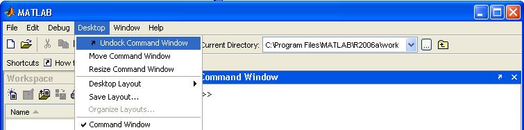 Εργασία 1.4α. Διευθέτηση των παραθύρων του Desktop MATLAB. - Κλείστε όλα τα παράθυρα του Desktop του MATLAB.