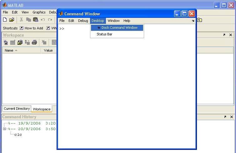 Αποσύνδεση (undock) και σύνδεση (dock) στο Desktop: Τα παράθυρα εργασίας του MATLAB μπορούν να «αποσυνδεθούν» από το Desktop, ώστε να γίνουν ελεύθερα παράθυρα των Windows.