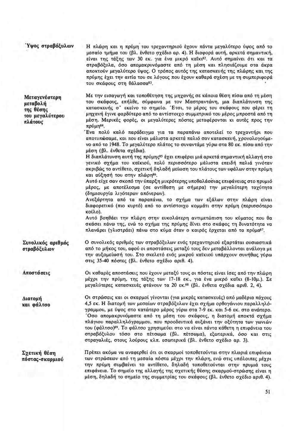 Ύψος στραβόξυλων Η πλώρη και η πρύμη του τρεχαντηριού έχουν πάντα μεγαλύτερο ύψος από το μεσαίο τμήμα του (βλ. ένθετο <;Jχέδιο αρ. 4). Η διαφορά αυτή, αρκετά σημαντική, είναι της τάξης των 30 εκ.