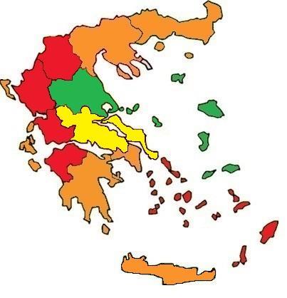 χρώμα απεικονίζονται οι Περιφέρειες με το μεγαλύτερο ποσοστό αποβλήτου ανά κάτοικο, ενώ στο άλλο άκρο της κλίμακας απεικονίζονται με κόκκινο οι Περιφέρειες με το μικρότερο ποσοστό.