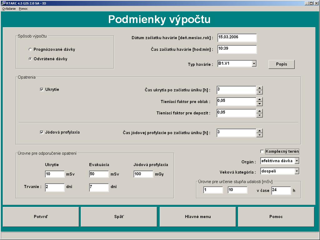 4.3.2 Vstupné údaje modelovej situácie V tejto časti podkapitoly bola potrebná osobná komunikácia s pracovníčkou VÚJE, s ktorou sme si stanovili vstupné údaje úniku rádioaktívnej látky a tak došlo k