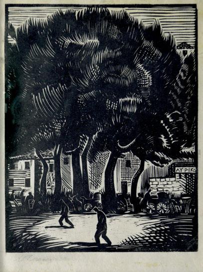 300-400 481 ΤΑΣΣΟΣ, Α. Γειτονιά τῆς Ἀθήνας. [1935-36]. Ξυλογραφία σέ πλάγιο ξύλο, 313 x 245 mm.