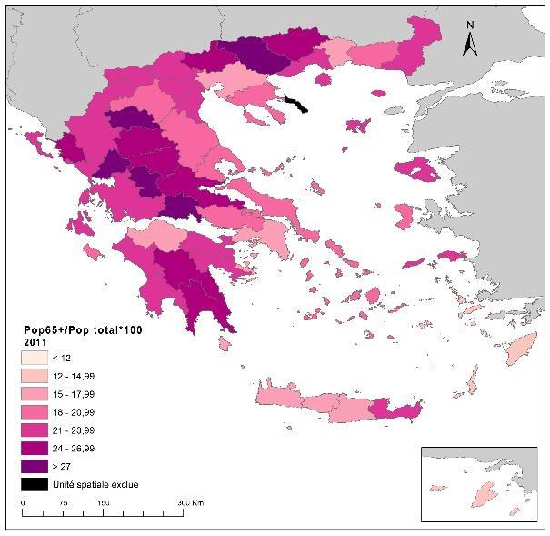 Χάρτης 3: % των ατόμων 65 ετών και άνω στην