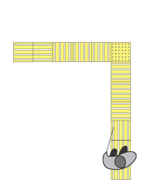 1599 Σχήμα 100 - Η στροφή στον οδηγό όδευσης τυφλών υποδεικνύεται με την τοποθέτηση πλακών Τύπου Α-Οδηγός σε κάθετη θέση, 1,20μ πριν την κεντρική φωλιδωτή πλάκα που τοποθετείται για να υποδείξει το