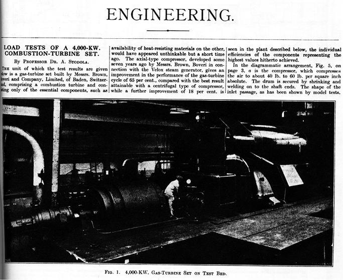 Ιστορία των αεριοστροβίλων Ο πρώτος βιομηχανικός αεριοστρόβιλος