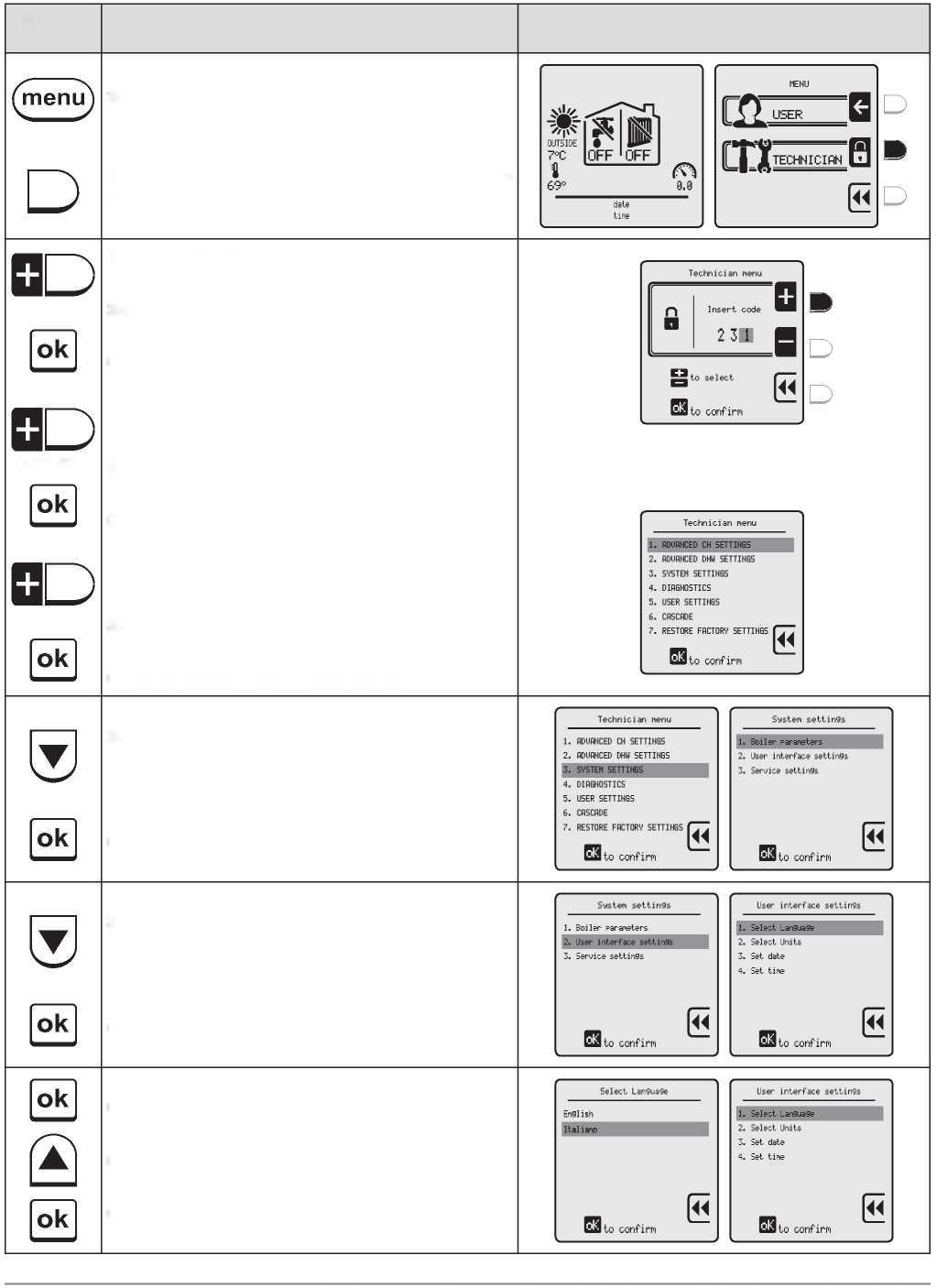 NASTAVENIE POUŹÍVATEĽSKÉHO ROZHRANIA Z TECHNICKEJ PONUKY Tento posledný postup vám umožňuje zmeniť používaný JAZYK a JEDNOTKU MERANIA a nastaviť aktuálny dátum a čas.