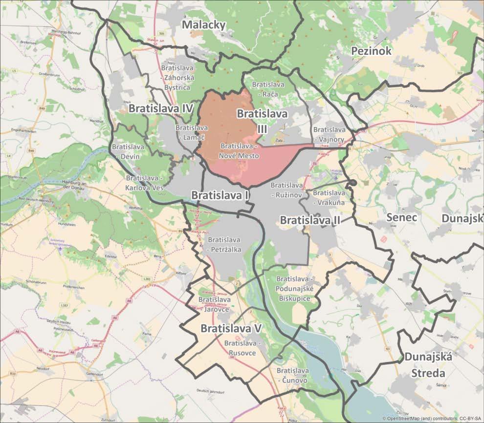 Obrázok 1 Poloha MČ Nové Mesto 1 Program rozvoja mestskej časti Bratislava Nové Mesto na roky 2016-2020 Z hľadiska makropolohy geomorfologického členenia (Atlas krajiny 2001) 2 leží územie na styku