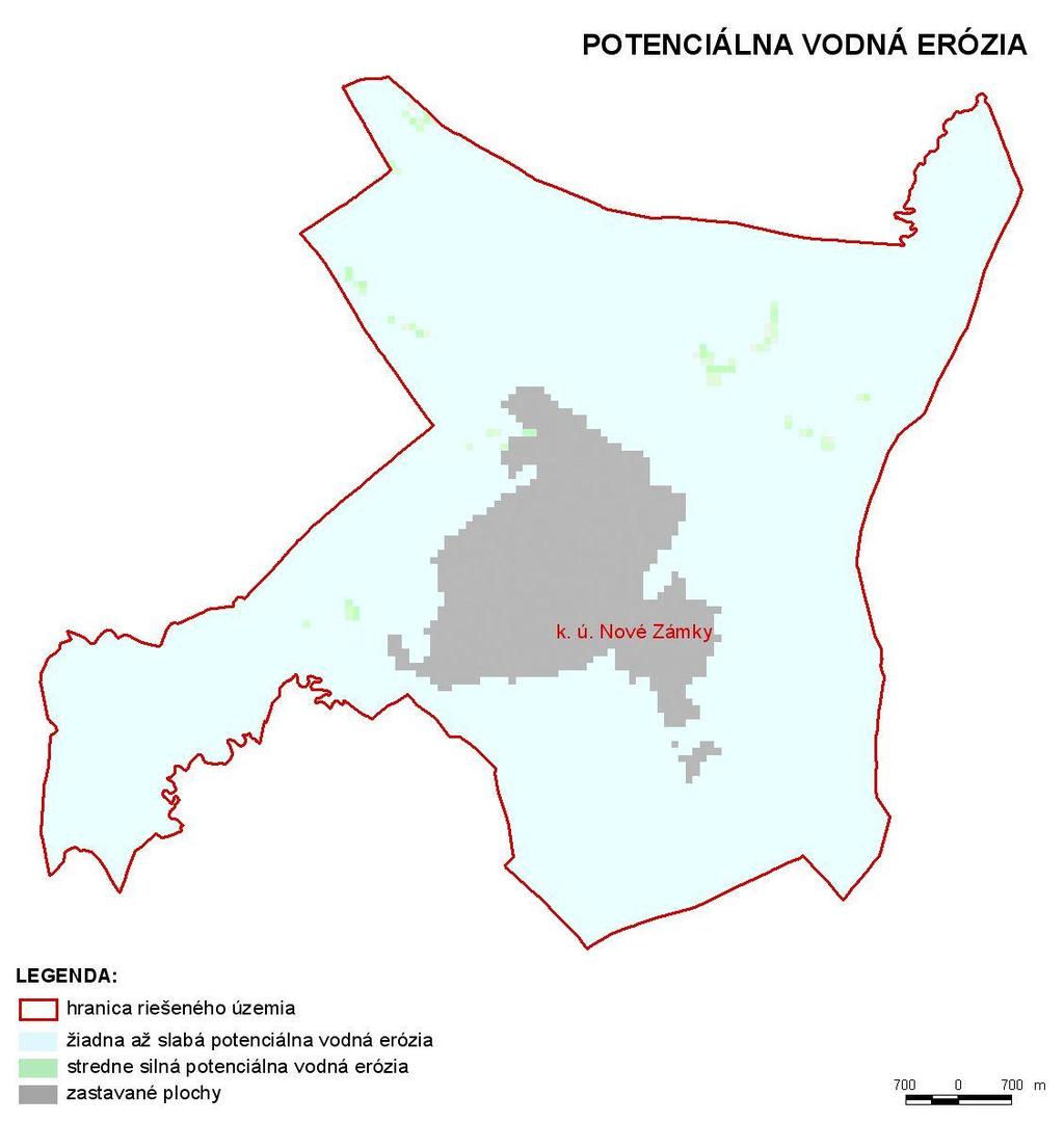 Priestorové vymedzenie plôch ohrozených potenciálnou vodnou eróziou v katastrálnom území Nové Zámky Zastúpenie kategórií pôd v okrese Nové Zámky ohrozených veternou eróziou (% z poľnohospodárskej