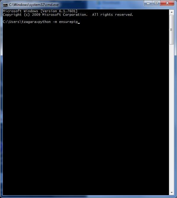 Μόλις εμφανιστεί η γραμμή εντολών δώστε την εντολή: python -m ensurepip και πατήστε enter όπως φαίνεται στην παρακάτω εικόνα Αν ολοκληρωθεί επιτυχώς η παραπάνω εντολή, αυτό σημαίνει ότι το πρόγραμμα