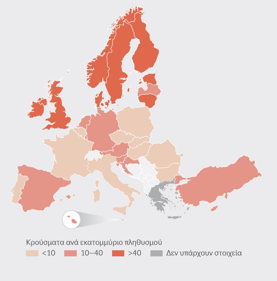 Σε ότι αφορά το ποσοστό θνησιμότητας οφειλόμενης στα ναρκωτικά στους ενήλικες (κρούσματα ανά εκατομμύριο πληθυσμού 15-64 ετών), όπως φαίνεται στον πιο κάτω πίνακα, η Κύπρος συγκαταλέγεται στις