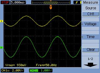 Mjerenje napona i frekvencije Za mjerenje napona i frekvencije potrebno je pritisnuti dugme Meas na desnoj strani panela, što aktivira meni da desnoj strani ekrana osciloskopa.