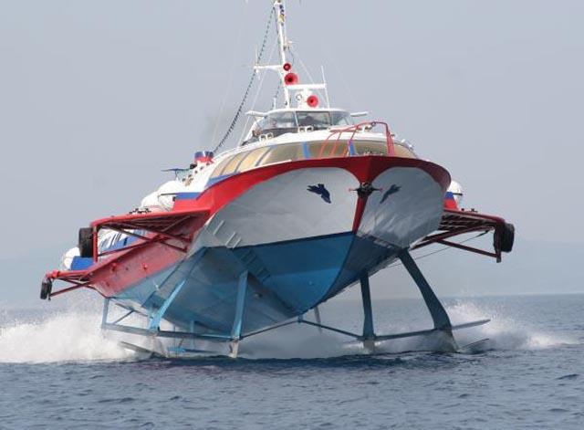 Υδροπτέρυγα (hydrofoils) Χαρακτηριστική η ύπαρξη πτερυγίων υδροδυναμικής μορφής βυθισμένα στο νερό : όταν το σκάφος κινείται παράγεται