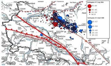 prizadeto in obnovljeno širše območje 1998: lokalni potres (intenziteta VII - VIII po EMS), obnovljeno