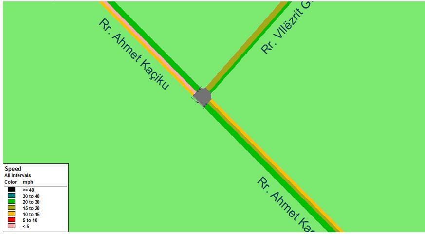 Figura 42. Shpejtësia e lëvizjes (km/h) sipas softuerit SIM TRAFFIC.