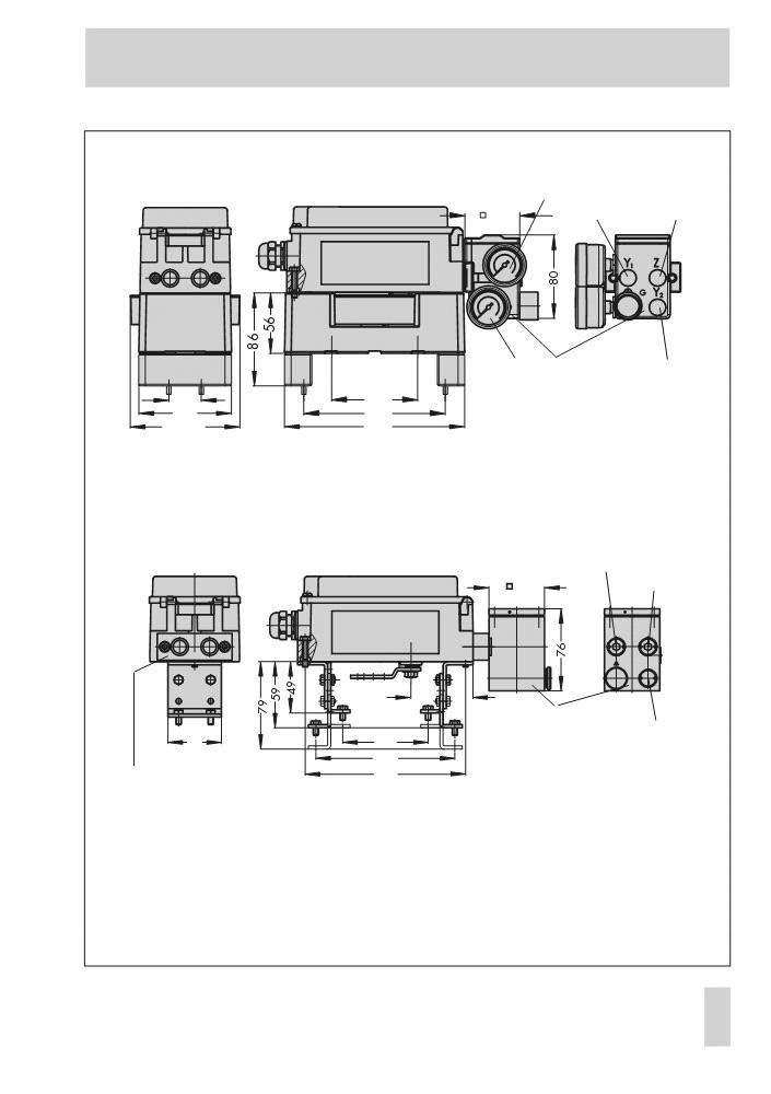 Dimensiuni în mm Ieșire Y 1 52 Ieșire Y 1 Alimentare (9) 30 80 86 130 Ø 101 166 Ieșire Y 2 Ieșire Y 2 Tip 3710 Dispozitiv de inversare (opțional) Ieșire A1 50 Alimentare (9) A1 Z A2 58 50 80 130 150