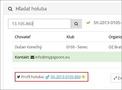 Príloha 2: AKO VYGENEROVAŤ VÝSTAVNÚ KARTU AUTOMATICKY CEZ MyPIGEONS 1 Prístup na profil holuba Profil holuba pre chovateľa: Ako majiteľ holuba sa dostanete na jeho profil jednoducho kliknutím na