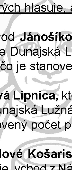 1 a 2 volebný obvod Jánošíková, ktorý sa nachádza v sobášnej miestnosti a v zasadačke na Obecnom úrade Dunajská Lužná, Jánošíkovská 466/7, zakrúžkovať poradové číslo najviac
