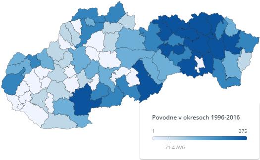 Mapa 1: Počty povodní v okresoch 1996 216 Zdroj: OP ŽP, Environmentálny fond Vo všeobecnosti boli podporené projekty na územiach s vyšším počtom povodní 22.