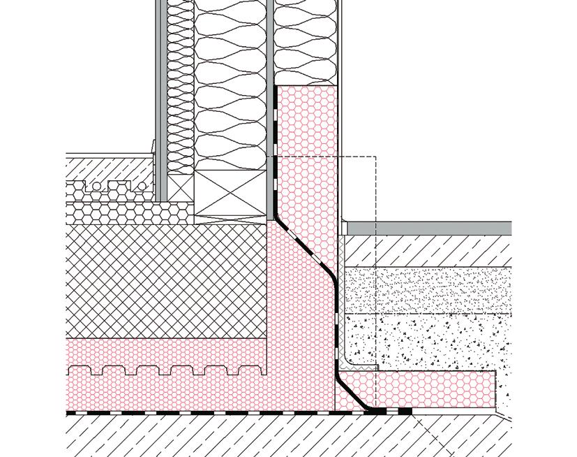 Prostor med vertikalno hidroizolacijo podzidka in fasadno ravnino se zapolni s ploščami z EUROTHERM EPS F STRONG S0 Premium.