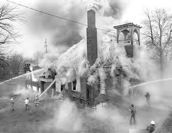 Image 1: Jeff Sprang, The Woodville School Fire, 1978. Silver halide print. 11 x 14. Photograph courtesy of Jeff Sprang. Image 2: Jeff Sprang, Water Drop Collision set-up, 2016. Digital image.