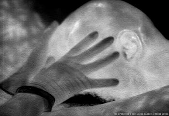 Images 5,6: Infrared video stills: the patient (Otto Wrek) pleasures the surgeon (Gina Velour).Below: the female orgasm is represented by a montage of images of openthroated heavy breathing.