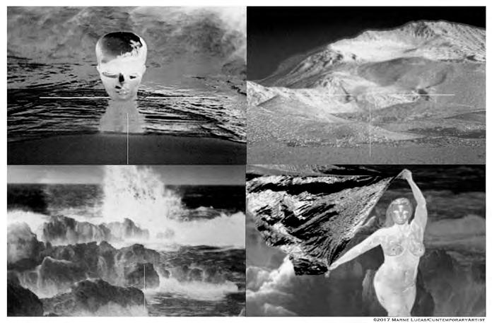 TRANSCENDENCE Image 9: 2017, infrared video still, Haute Flash, trt 6:20, Marne Lucas A glass Head character represents hormones and the Woman is a gracefully aging, voluptuous goddess existing on a
