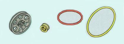 10. Ιμάντες και Τροχαλίες (Belts and Pulleys) ) μεσαία τροχαλία ) μισός δακτύλιος ) κόκκινος ιμάντας ) κίτρινος ιμάντας Μπορούμε επίσης να μεταφέρουμε την κίνηση χρησιμοποιώντας ιμάντες με τροχαλίες