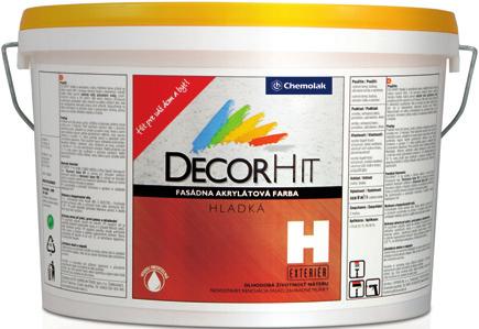 Farby na steny a omietky // Exteriér DECORHIT H hladká fasádna farba matná je akrylátová, vodou riediteľná farba určená na nátery nových stien i renováciu