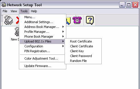 1. Για να φορτώσετε αρχεία, επιλέξτε Tools > Upload 802.1x Files (Εργαλεία > Φόρτωση αρχείων 802.1x). 2. Επιλέξτε το είδος αρχείου που θέλετε να φορτώσετε από τον κατάλογο.