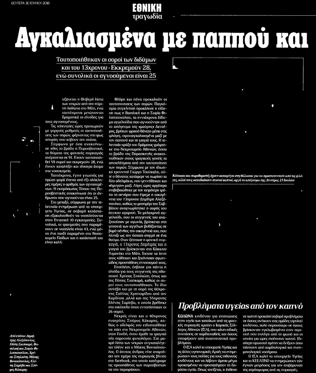 Πυροσβεστική τα θύματα της φονικής πυρκαγιάς ανέρχονται σε 91 Εχουν ταυτοποιη θεί 59 σοροί και εκκρεμούν 28 ενώ έχουν καταλήξει και τέσσερα άτομα στα νοσοκομεία Ταυτόχρονα έγινε γνωστός για πρώτη