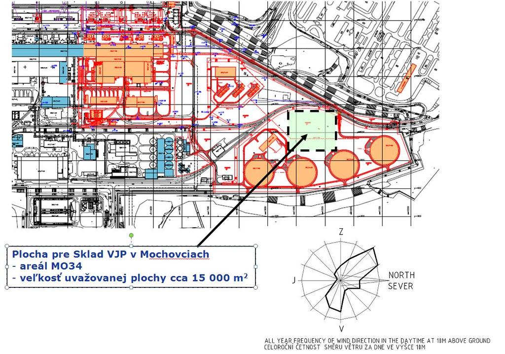 Obr. 1 - Umiestnenie skladu vyhoretého paliva Mochovce v areáli JE EMO3,4 Mapa širších súvislostí