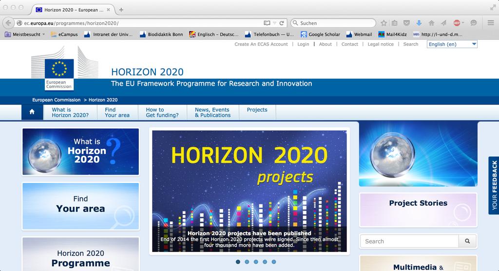 Horizont 2020 Förderprogramm der EU für Forschung und InnovaJon => Beitrag zur Lösung der großen