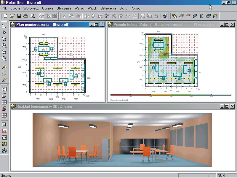 RELUX Relux je programski paket, ki ga uporabljamo za izračun razsvetljave notranjih prostorov, okolice in cestne razsvetljave.