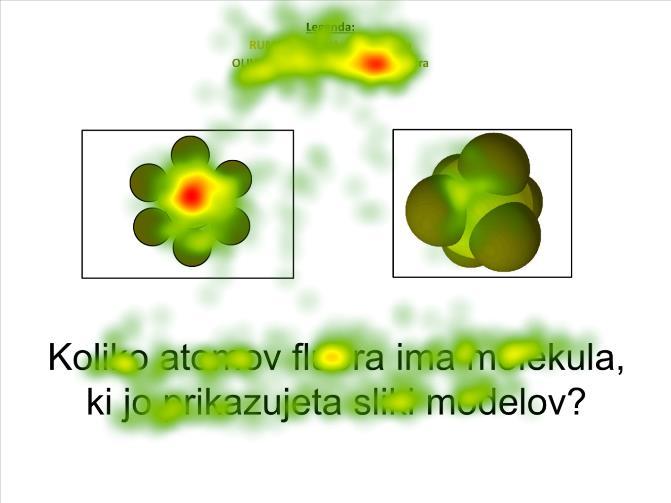 Priloga 3 X. 1 ANALIZA PODATKOV PRIDOBLJENIH S STACIONARNIM EYETRACKERJEM 1.1 Naloge z 2D/3D prikazi modelov 1.1.1 Naloga 9 (brez navodil), 1 (z navodilom) 1.1.1.1 Naloga: Koliko atomov fluora ima molekula, ki jo prikazujeta sliki modelov?