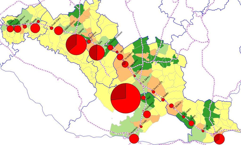 Gbelce Nová Vieska 540 195 Nová Vieska Gbelce 577 164 Gbelce Mužla 437 124 Mužla Gbelce 424 153 Mužla Štúrovo 406 112 Štúrovo Mužla 407 147 Z hľadiska počtu nastupujúcich a vystupujúcich cestujúcich,