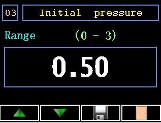 3)Initial pressure Βήματα ρύθμισης Αρχικής Πίεσης. 1. Πιέστε το πλήκτρο ρυθμίσεων, πάνω δεξία στην οθόνη (εικονίδιο εργαλεία). 2. Προχωρήστε στην επιλογή με αριθμό 03. 3.