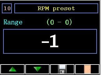 10)RPM preset 1 Βήματα για την προεπιλογή 1, ποσοστού λειτουργίας σε κάθε επίπεδο στροφών, RPM. 1. Πιέστε το πλήκτρο ρυθμίσεων, πάνω δεξία στην οθόνη (εικονίδιο εργαλεία). 2.