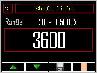 20. Shift light Βήματα για την ρύθμιση shift light. 7. Πιέστε το πλήκτρο ρυθμίσεων, πάνω δεξιά στην οθόνη (εικονίδιο εργαλεία). 8. Μείνετε στην επιλογή με αριθμό 20. 9.