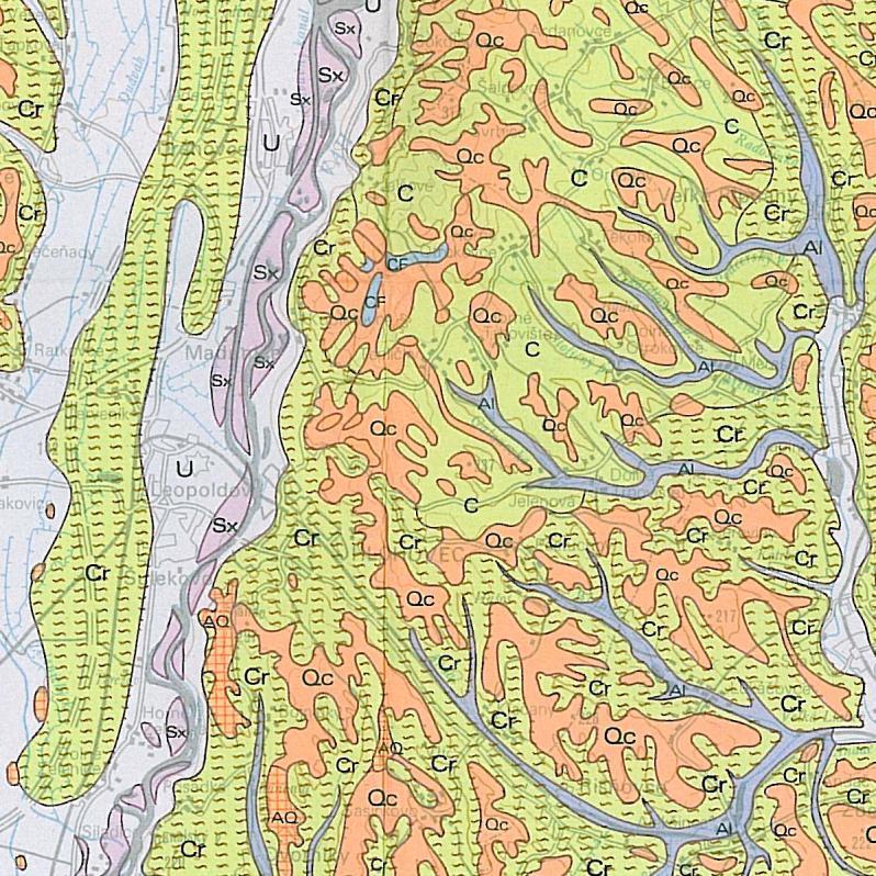 Kapitola II Charakteristika súčasného stavu ŽP dotknutého územia Obr. 7 Výsek geobotanickej mapy Slovenska M 1:200 000.